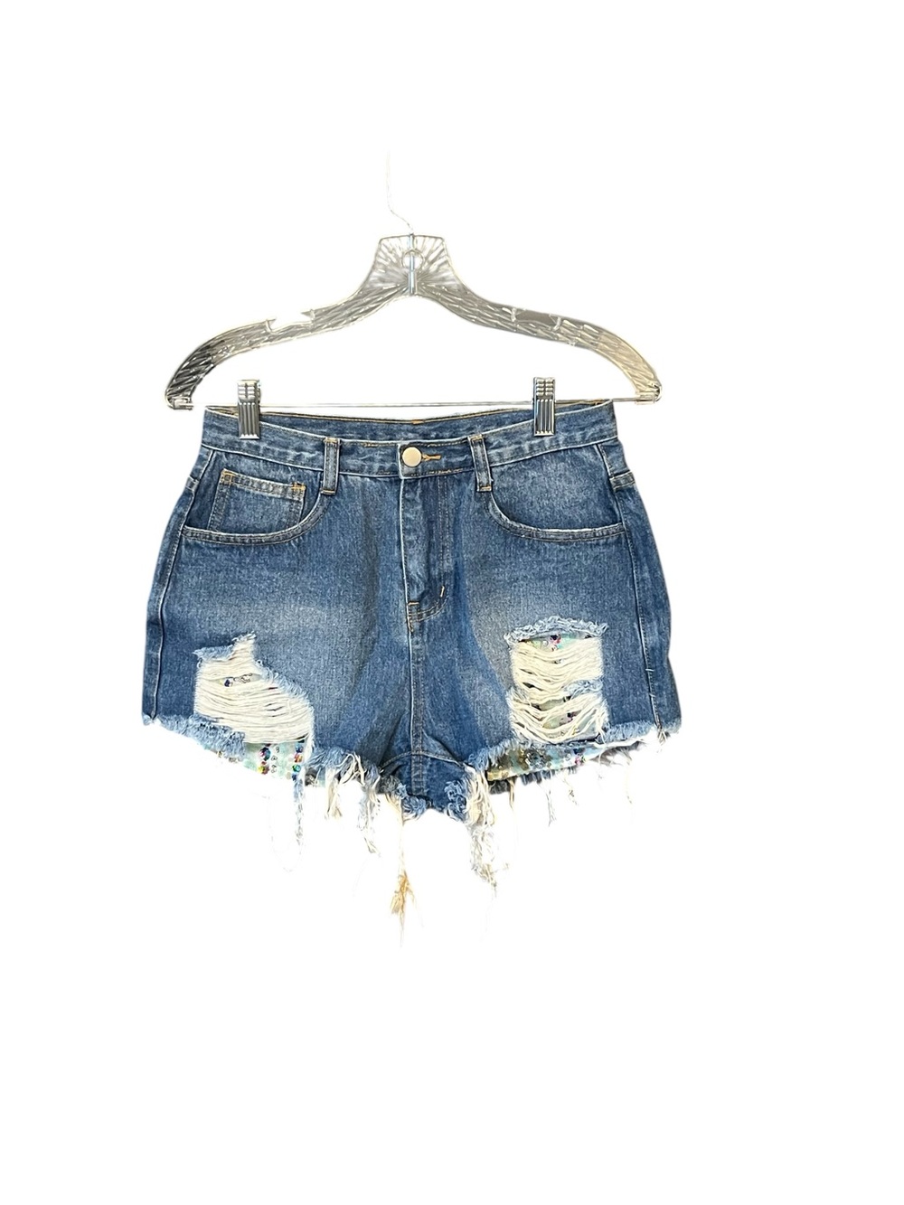 Hayden Denim Shorts Women’s S Blue Distressed Sequin Cutoff Festival Boho